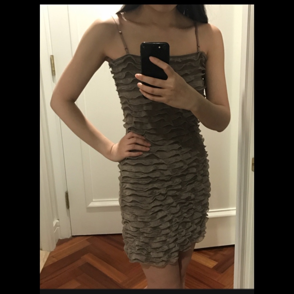 Tan ruffle mini dress